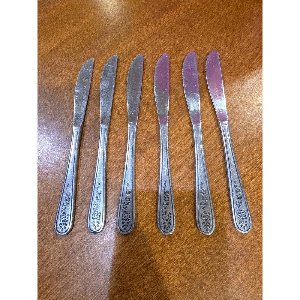 Rogers Floral Mist Stainless Steel 6 Table Dinner Butter Knives Knife 8¼